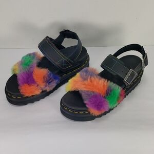 DR. NARTENS VOSS II FLUFFY MULTI-COLOR  FAUX FUR STRAP SANDALS WOMEN'S 6